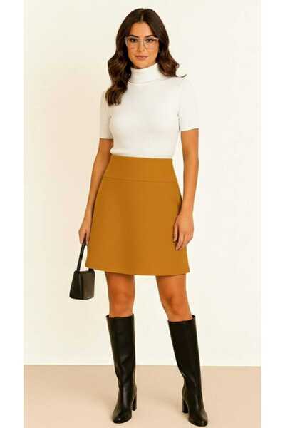 ZUM تنورة نسائية واسعة فوق الركبة من الخردل السيلانيك، خصر مرتفع، خصر مطاطي، ...