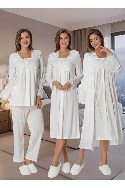 Lohusa Homewear Women's Ecru Long Sleeve Elegant Design Lace Cotton Maternity...