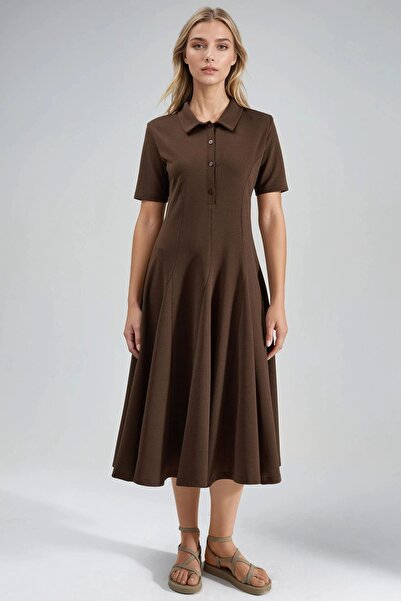 Hiccup Rochie midi BUSEM cu guler tip cămașă, croială în A