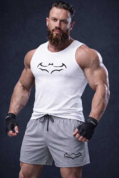 TREND ALİSSE 2-Piece Men's Set Trend Gray Shorts and White Undershirt Sportswear