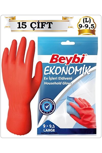 Beybi EKONOMİK EV İŞLERİ BULAŞIK TEMİZLİK ELDİVENİ 9-9,5 (L BEDEN-LARGE) (15 ...