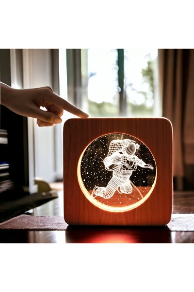 OEM LED night light, astronaut shape, wood material, 19 cm