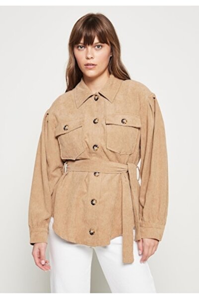 VILA Light Jacket for Women, Vila, Velvet, with Buttons, Beige, L