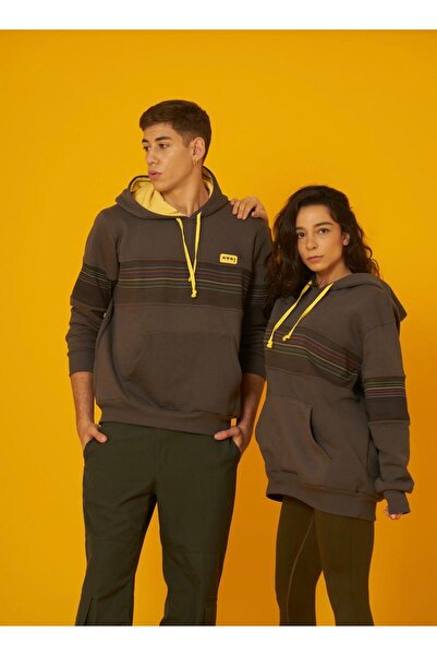 Nani Collection Nani | Antrasit Rengi, Renkli Çizgili Parça Desenli Oversize Unisex Sweatshirt