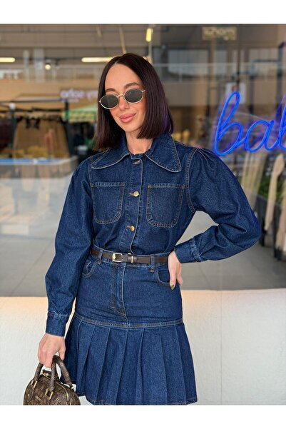 TLG GİYİM Midnight Blue Denim Jacket Skirt Set