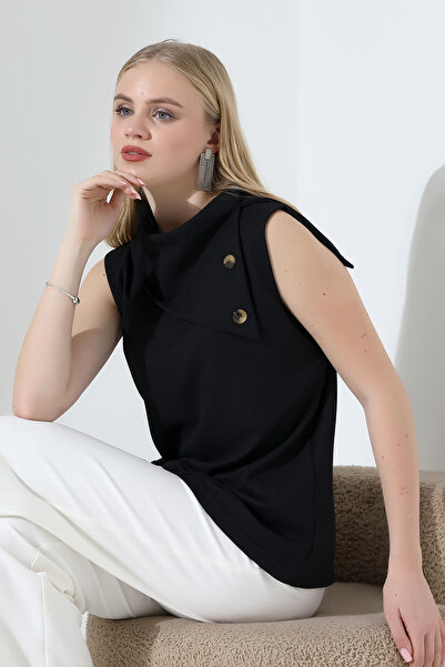 lubiti Women's Waffle Fabric Sleeveless Blouse/Asymmetrical Collar Button Det...