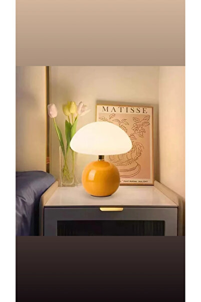 BAYGÜL ELEKTRİK Mermer camlı tatlı turuncu mantar masa lambası