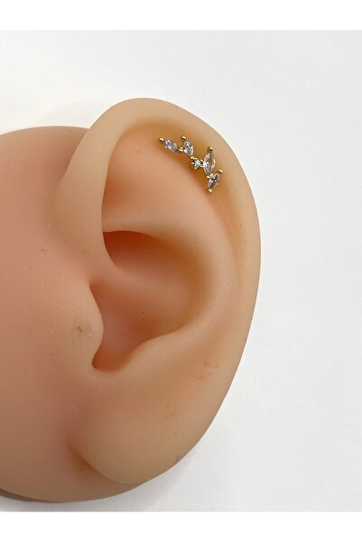 kurukafagift Çelik Piercing Dal Yaprak Figürlü Parlak Taşlı Helix 8 mm