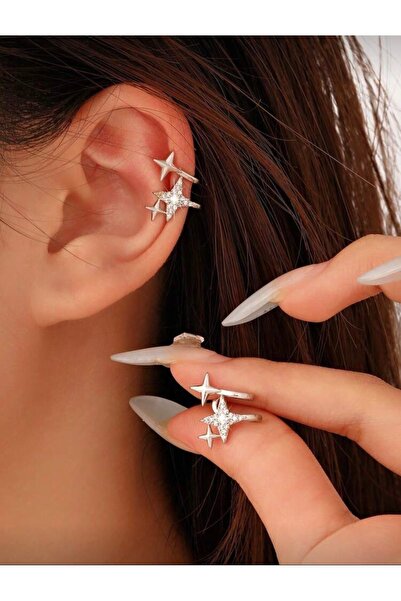 AychaAksesuar Çelik vip gümüş renk zirkon taşlı çoklu yıldızlı geçirmeli kıkı...