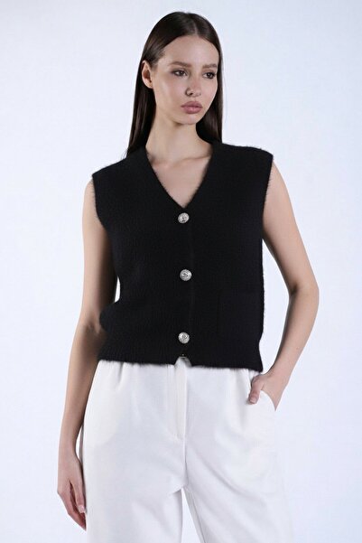 VAGGON Μαλακό γιλέκο με διπλές τσέπες και χρυσά κουμπιά