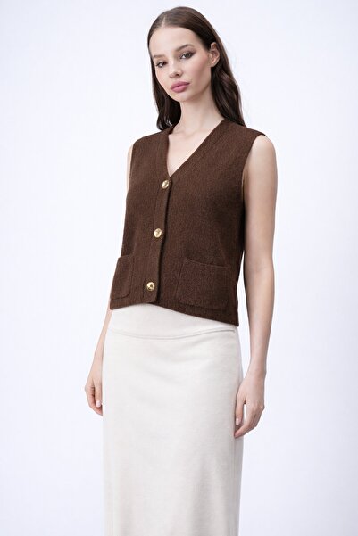 VAGGON Μαλακό γιλέκο με διπλές τσέπες και χρυσά κουμπιά