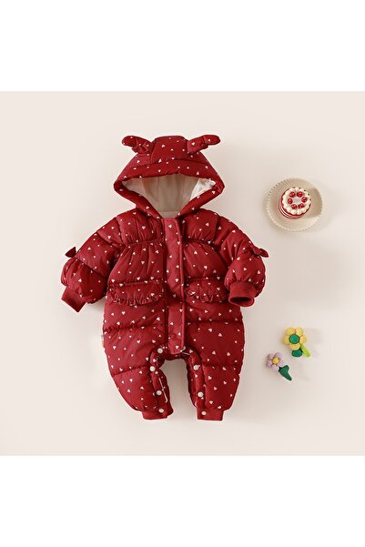 melisam.msg Baby Girl Heart Patterned Inflatable Jumpsuit with Thick Cute Fle...