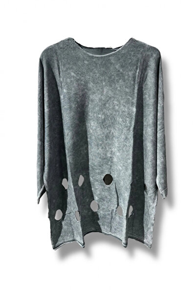 SUMEF 100% Cotton Knitwear Tunic Blouse – Size Compatible 38-52 - Gray