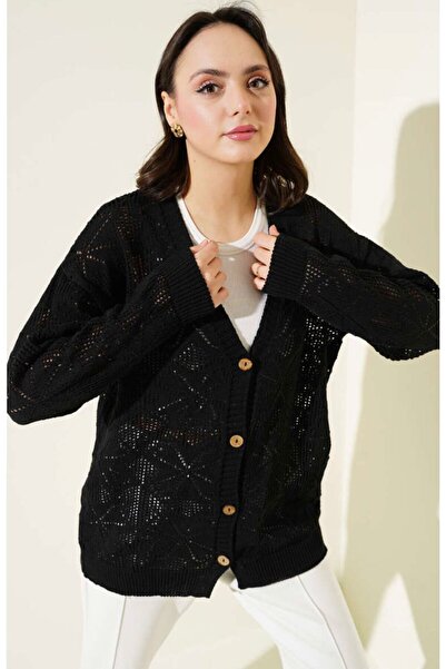 HELNORA Flower Knitted Buttoned Tricot Cardigan