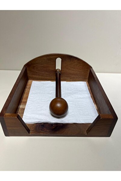 ZEYİ Akasya Ahşap Kare Peçetelik | Doğal Masif Ahşap Masa Üstü Peçetelik