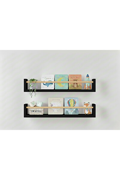 EGN WOODS 70X9 2-Piece Black Mdf Baby Room Organizer Children's Room Montesso...