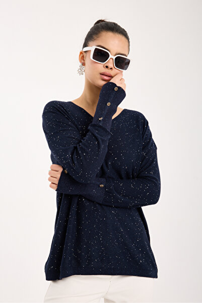 Moda Days Bluză de damă din tricotaj de viscoză, cu nasturi largi, cu paiete ...