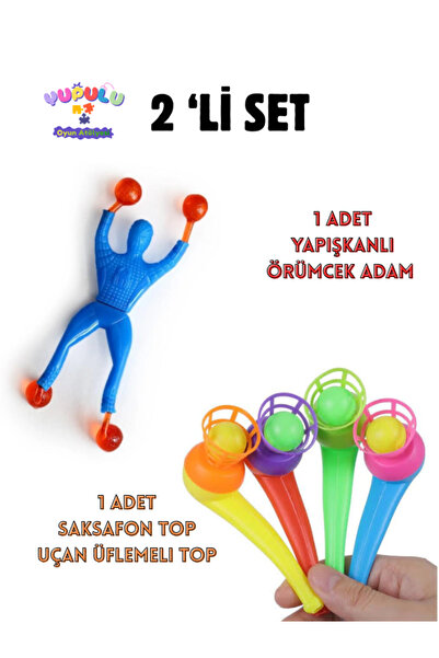 YUPULU Yapışkan Örümcek Adam - Saksafon Üflemeli Top Oyunu Hediye Paketi Karn...