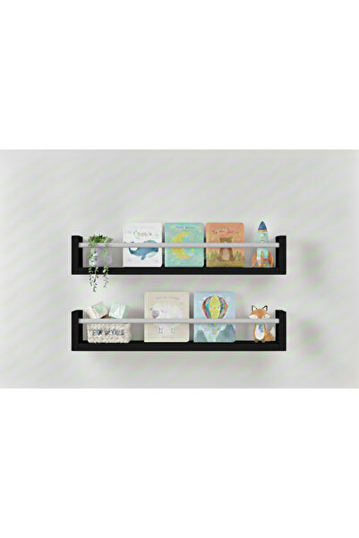 EGN WOODS 40X9 2-Piece Black Mdf Baby Room Organizer Children's Room Montesso...