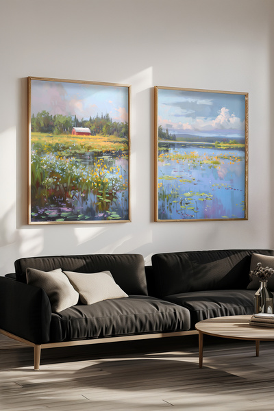 STARYUNA Wooden Framed Double Painting Set with Nature View Yuna520