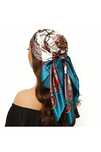Accessories وشاح نسائي أنيق ذو مظهر حريري منقوش باللون الأزرق