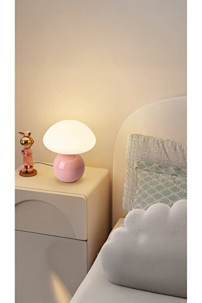 BAYGÜL ELEKTRİK Mermer camlı tatlı pembe mantar masa lambası