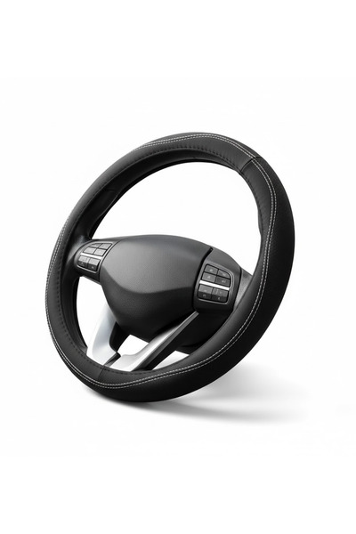 Nicevia Universal Steering Wheel Cover Black with Gray Stitching Pattern