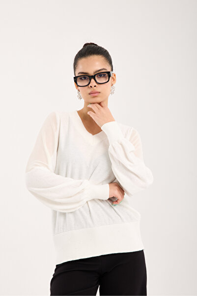 Moda Days Bluză de damă cu mâneci albe, cu detalii din tul, brodată cu paiete...