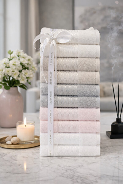 Özdilek Πετσέτα Elissa 10 Τεμάχια - Ροζ Λευκή Γκρι Πέτρα Κρέμα