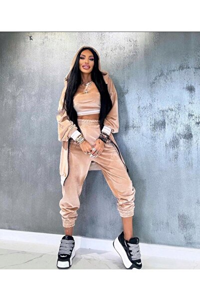 Mottotrend Velvet Top and Velvet Pants Brown Two Piece Set