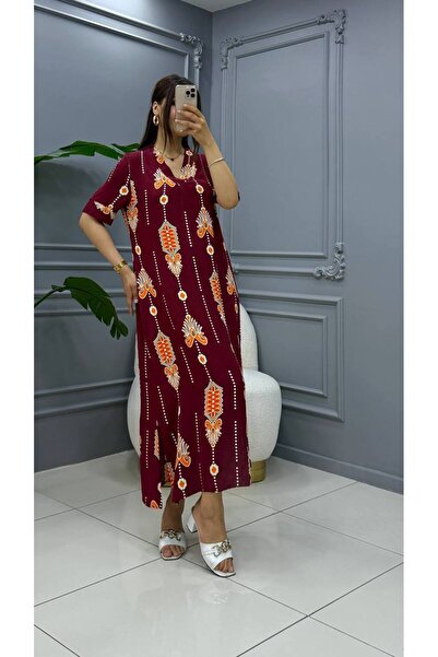 Cannes Tina Geometric Patterned Casual Stylish Comfortable Cut Summer Red Dress