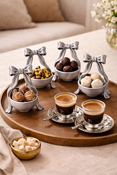 Eynes Aydınlatma Coffee Side Decorative Silver Color Set of 4 Presentation Ho...