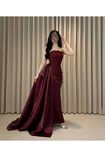 Larn-dress فستان لمى تطريز يدوي لون برغندي فاخر