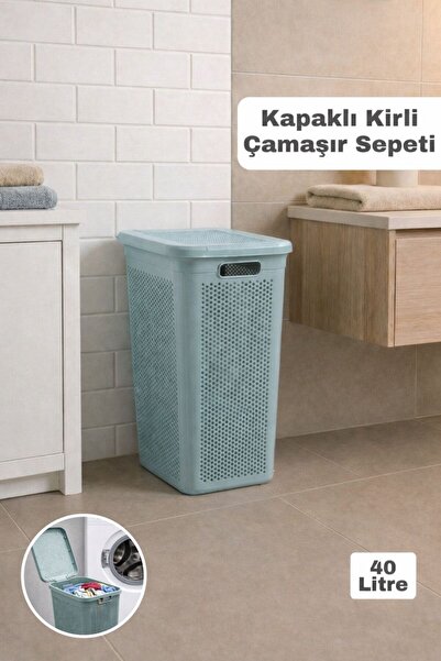Funny Life 40 Litre Kirli Çamaşır Sepeti - Kapaklı - Delikli - Slim Kirli Sep...