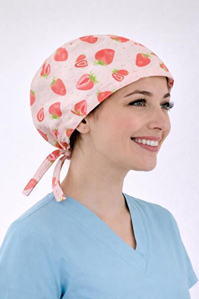 Dr. Mitra Cerrahi Bone Medikal Doktor Hemşire Hastane Bonesi Unisex -Çilek Desen