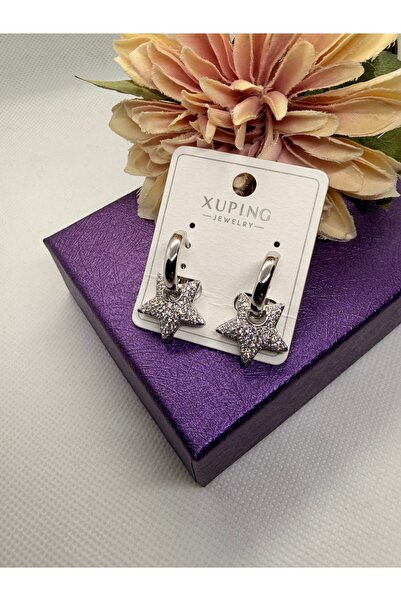 XUPING JEWELRY Zircon Stone Inlaced Star Hanging Steel Earrings