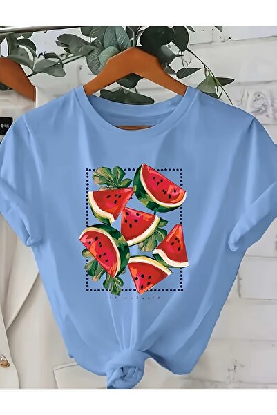 yombaa Μπλουζάκι με στάμπα καρπούζι, με στρογγυλή λαιμόκοψη, casual και άνετο.