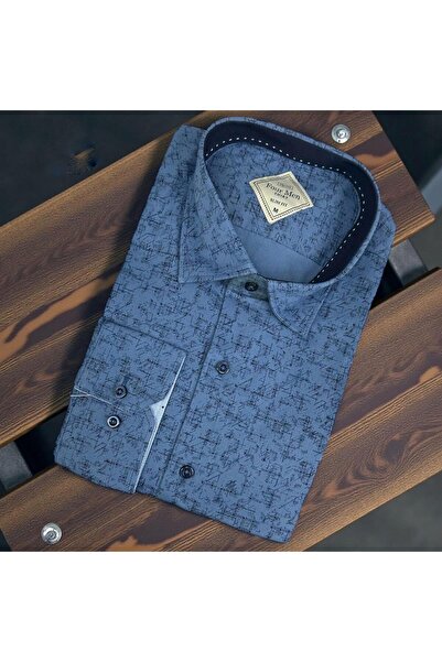 GÖMLEK GALERİSİ Men's Long Sleeve Shirt with Slim Fit Digital Printing Pattern