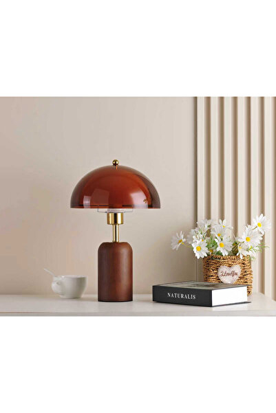 BAYGÜL ELEKTRİK Dekoratif kahverengi gold detaylı masa lambası abajür