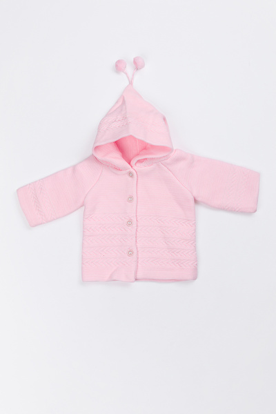 Yerli Baby Yenidoğan Kapüşonlu Triko Unisex Ponponlu Bebek Hırka 0/6 Ay