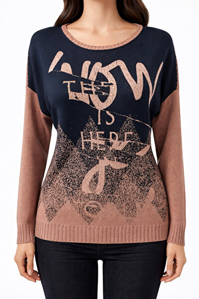 Neden Tekstil Color-Blocked and Texted Knitwear Blouse