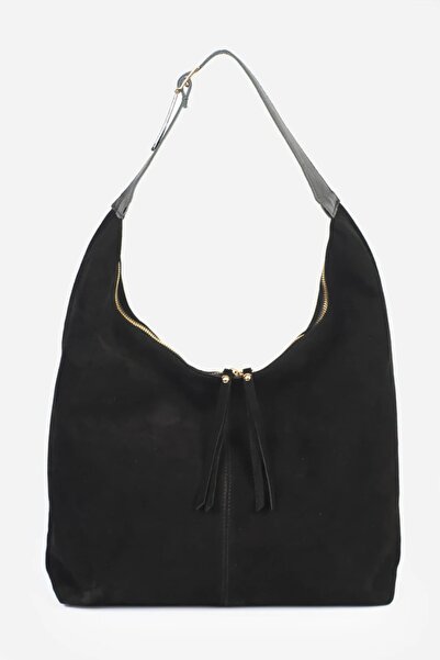 diclepolat Women's Black Suede Genuine Leather Shoulder Bag with Zippered Inn...