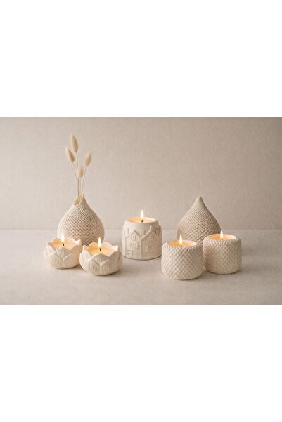 Havalı Tasarım Işık & Form Signature Seti – El Yapımı Dekoratif Mum Seti (Vaz...