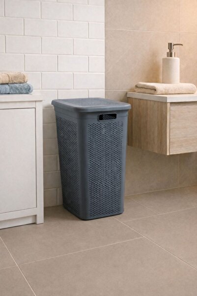 Funny Life 40 Litre Kirli Çamaşır Sepeti - Kapaklı - Delikli - Slim Kirli Sepeti Banyo Organizer