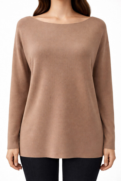 Neden Tekstil Mink Boat Neck Plain Knitwear Blouse