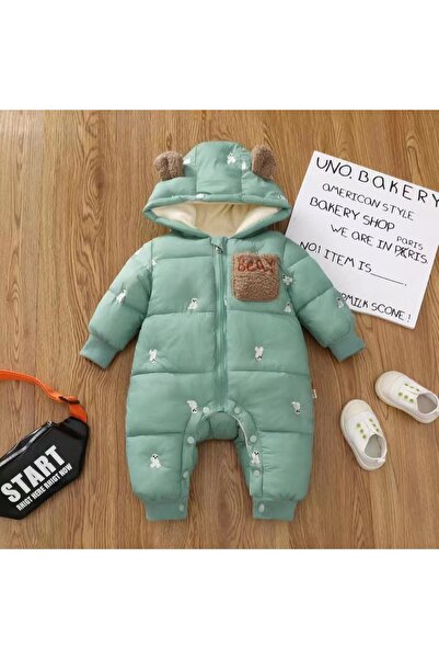 melisam.msg Girl Boy Baby Bear Embroidered Inflatable Jumpsuit Thick Cute Fle...