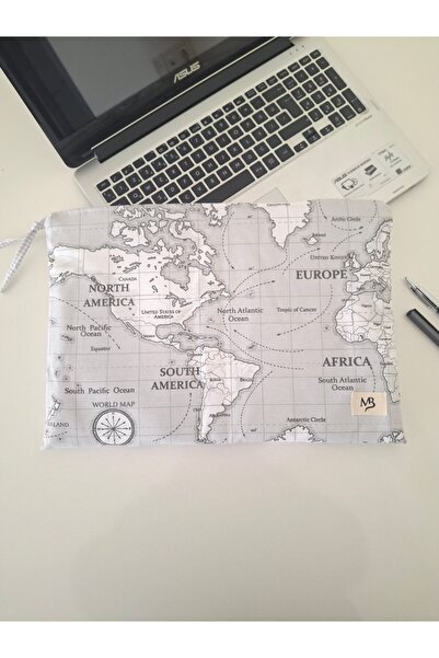 MB World Map Patterned Laptop Sleeve - Duck Linen -13 - 14 Inc Compatible