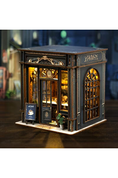 WoodenThings Coffee Shop Book Nook – LED’li Dekoratif Minyatür Maket Kiti, Ke...