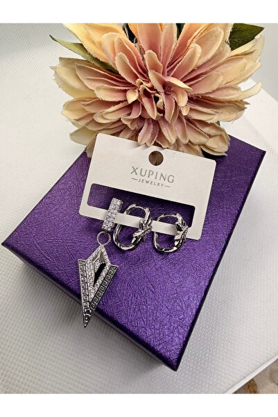 XUPING JEWELRY Zircon Stone X Triangle Model 3-Piece Steel Earring Set