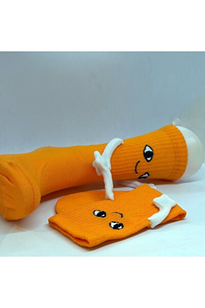 Biçorap06 Halay Çeken Figürlü Unisex Turuncu Dikişsiz Çılgın Çorap